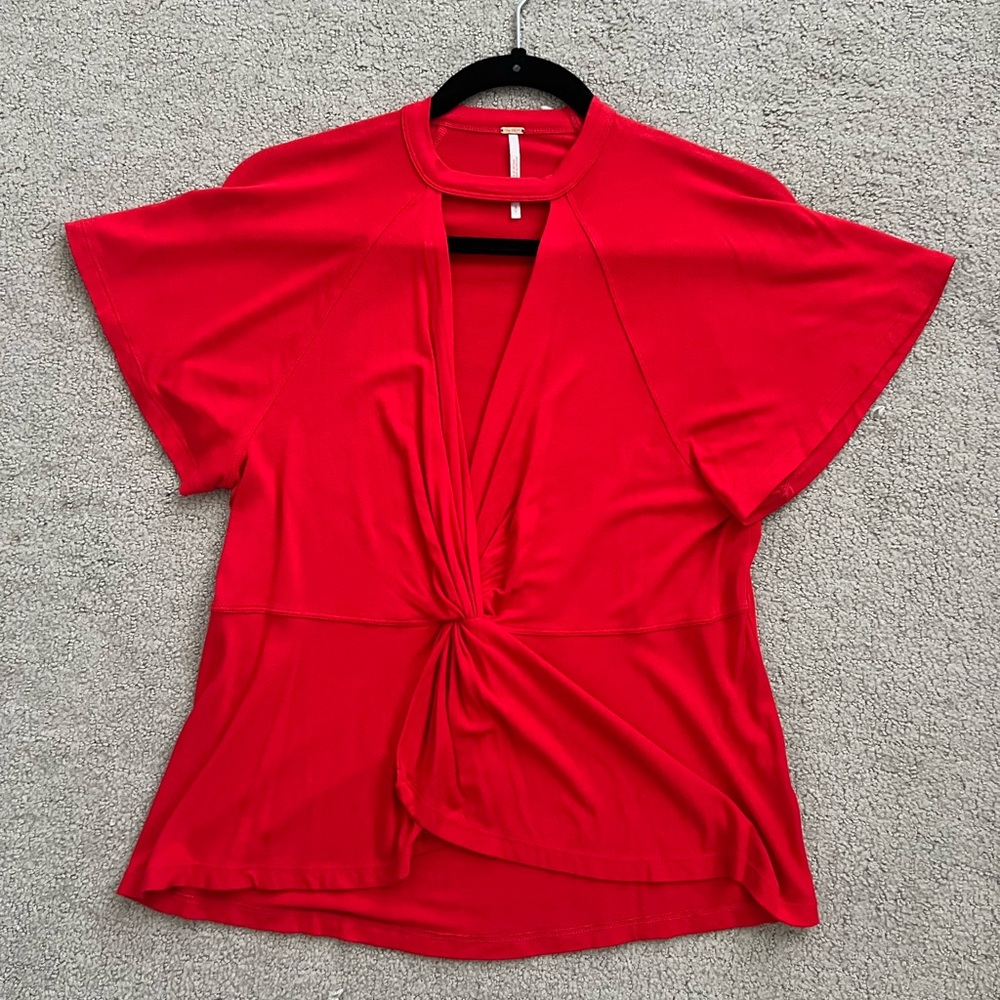 Free People Red Knotted Top with Cutout